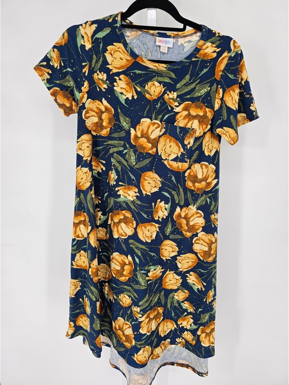 LuLaRoe Carly Womens Sz XXS Blue Dress with Yellow Floral Pattern
